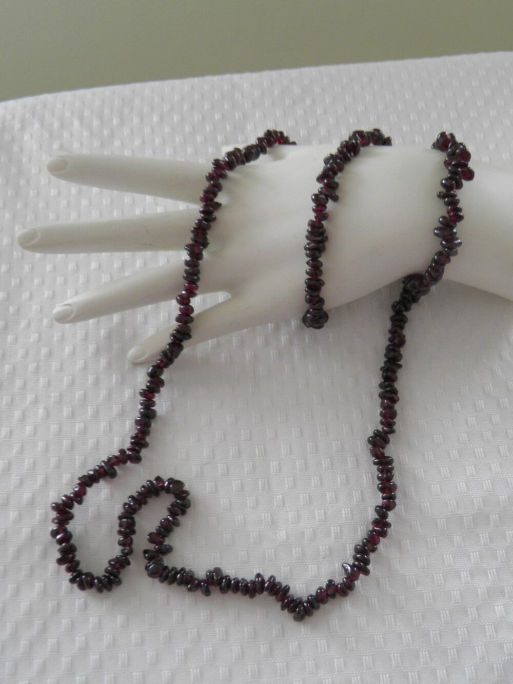 Red Garnet Chip Beaded Necklace 34" long